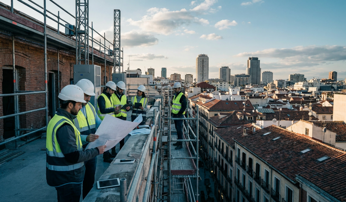Edificio en Madrid en proceso de rehabilitacion con ayudas Next Generation y Plan Renove de Reotec