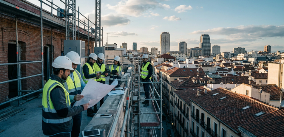 Edificio en Madrid en proceso de rehabilitacion con ayudas Next Generation y Plan Renove de Reotec