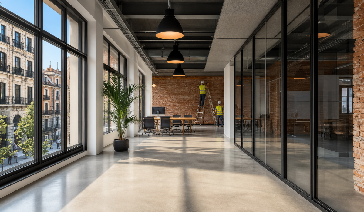Reforma de local comercial en Madrid – espacio diáfano con paredes de ladrillo visto