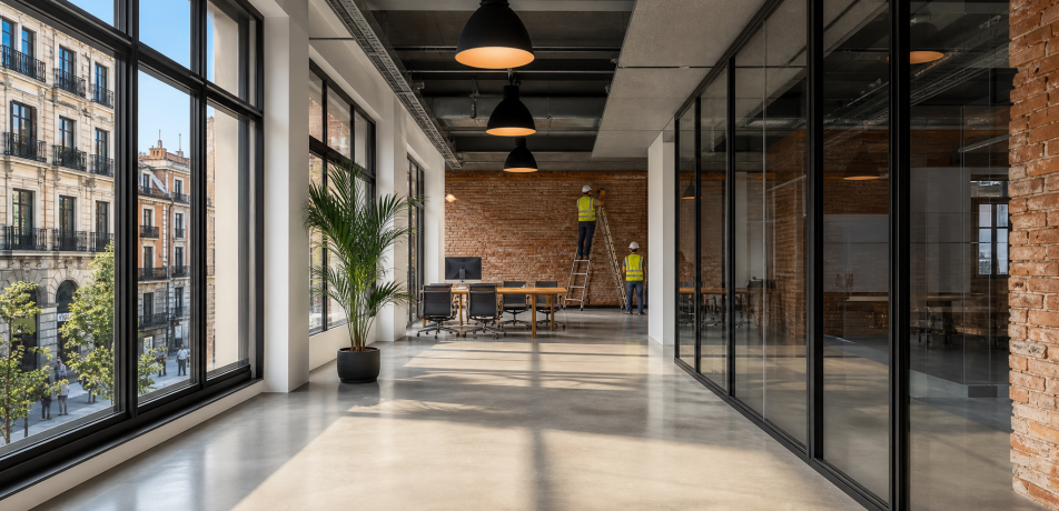 Reforma de local comercial en Madrid – espacio diáfano con paredes de ladrillo visto