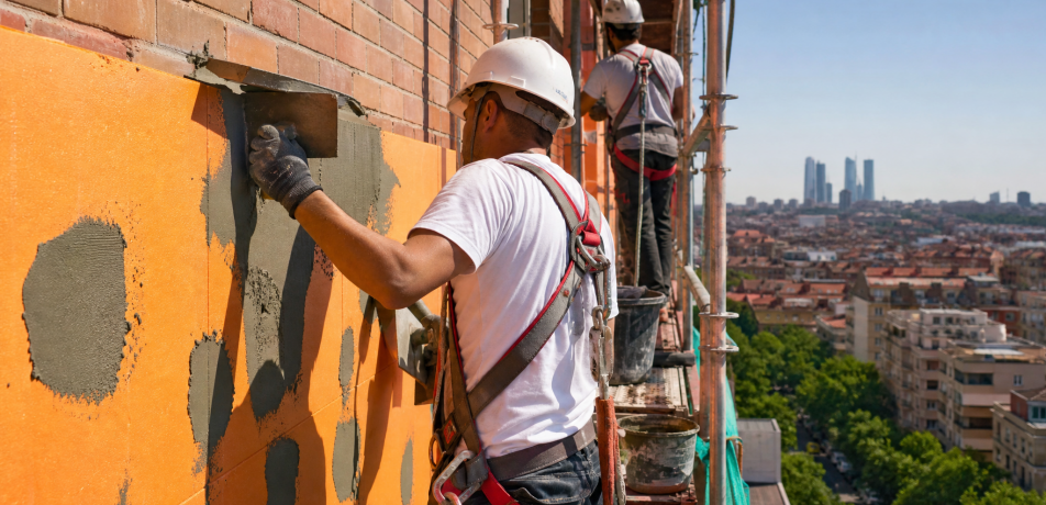 Sistema SATE en fachada de edificio en Madrid – aislamiento térmico exterior