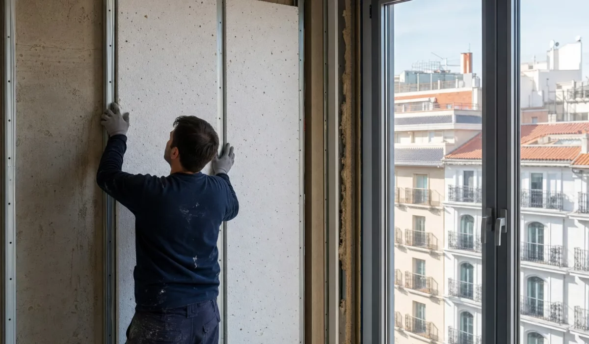Instalación de aislamiento y ventanas eficientes en una reforma en Madrid