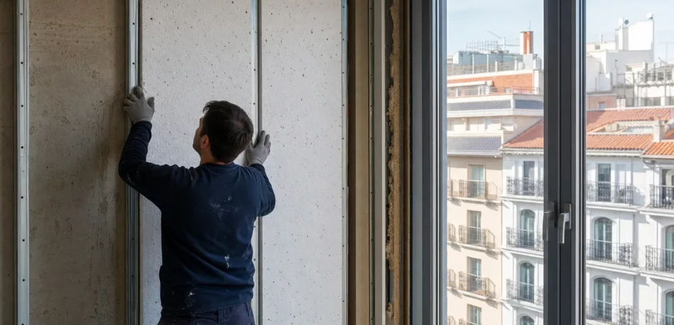 Instalación de aislamiento y ventanas eficientes en una reforma en Madrid